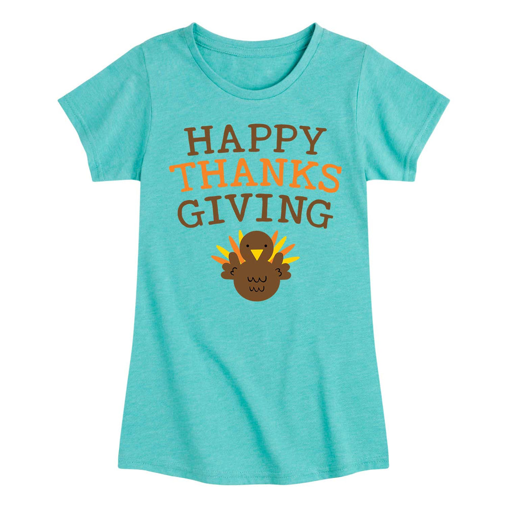 Happy Thanksgiving with Turkey - Toddler And Youth Girls Short Sleeve Graphic T-Shirt