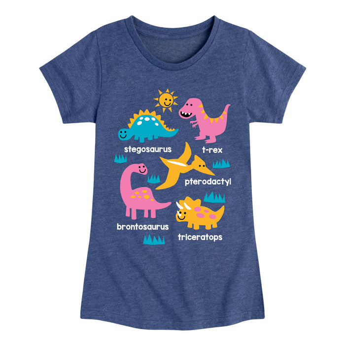 Types of Dinosaurs - Youth & Toddler Girls Short Sleeve T-Shirt