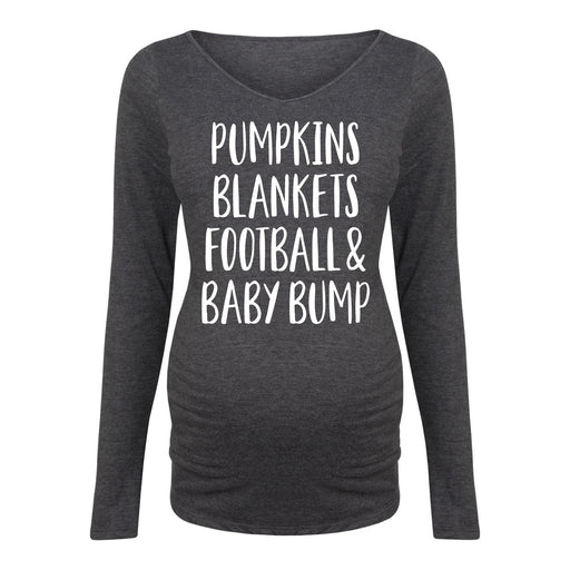 Pumpkins Blankets Football And Baby Bump - Maternity Maternity Long Sleeve Tee
