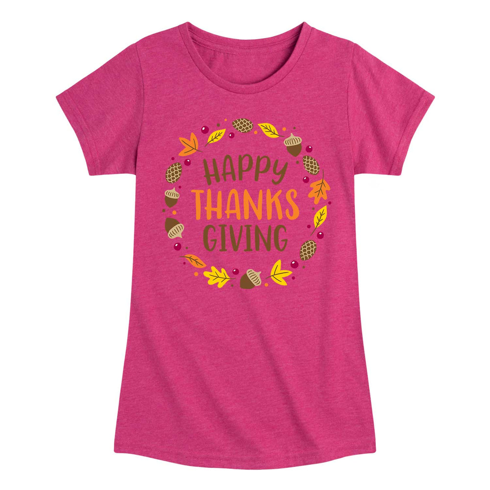 Happy Thanksgiving Wreath - Toddler And Youth Girls Short Sleeve Graphic T-Shirt