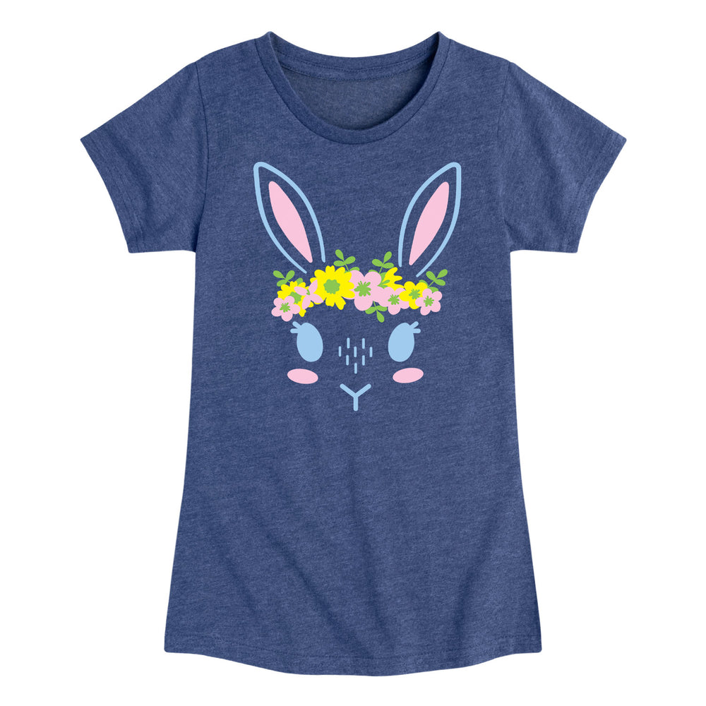 Bunny Face Floral Crown - Youth & Toddler Girls Short Sleeve T-Shirt