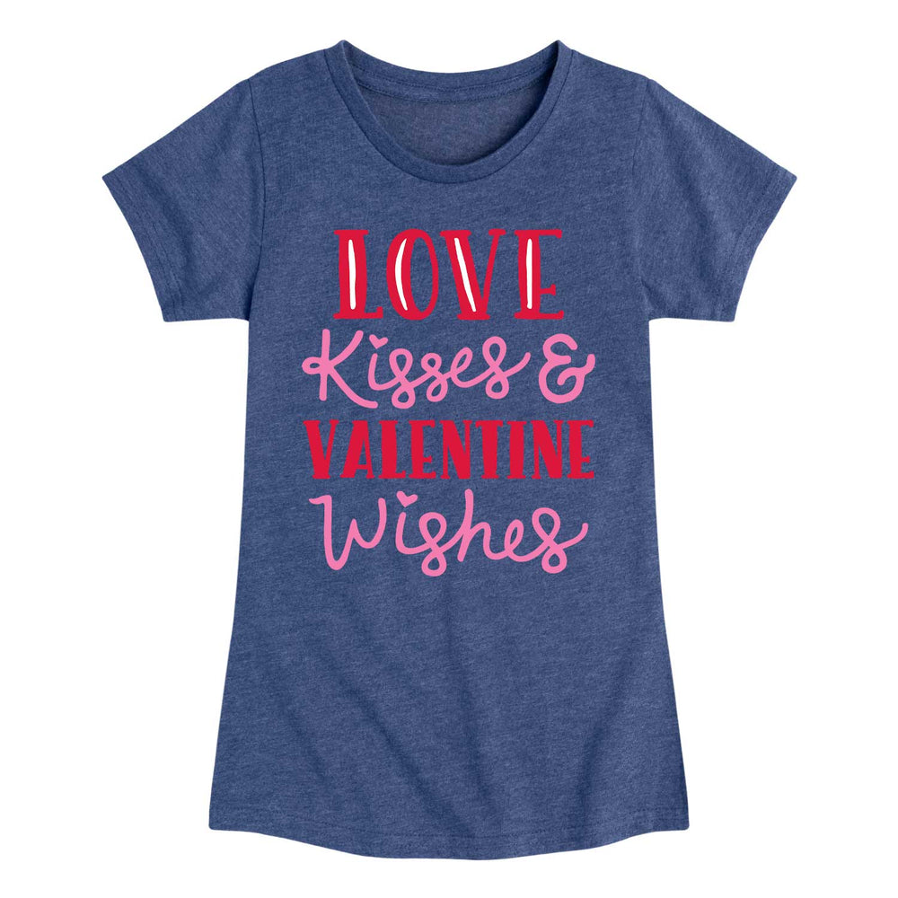 Love Kisses Valentine Wishes - Youth & Toddler Girls Short Sleeve T-Shirt