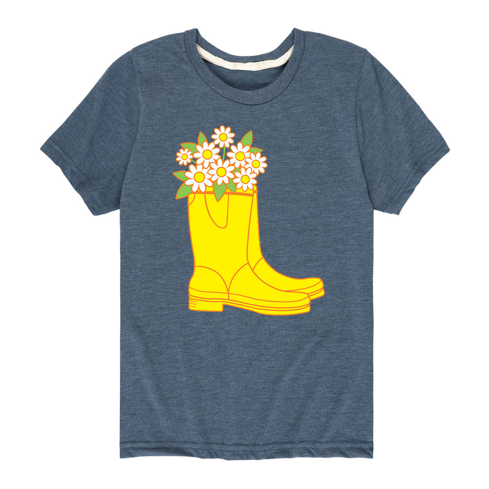 Boot With Daisies - Youth & Toddler Short Sleeve T-Shirt