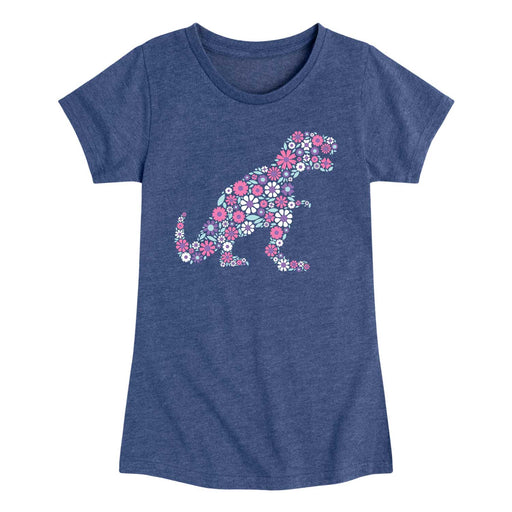 Floral T-Rex - Youth & Toddler Girls Short Sleeve T-Shirt