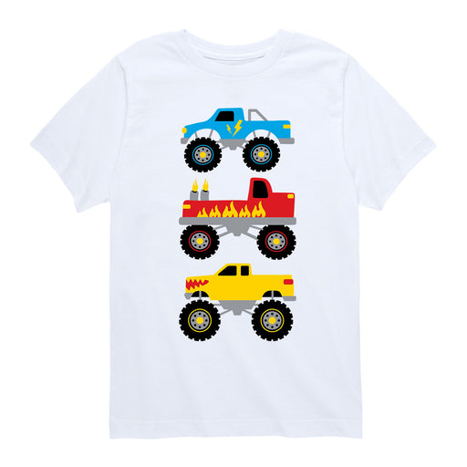 Stacked Monster Trucks - Toddler & Youth Short Sleeve T-Shirt