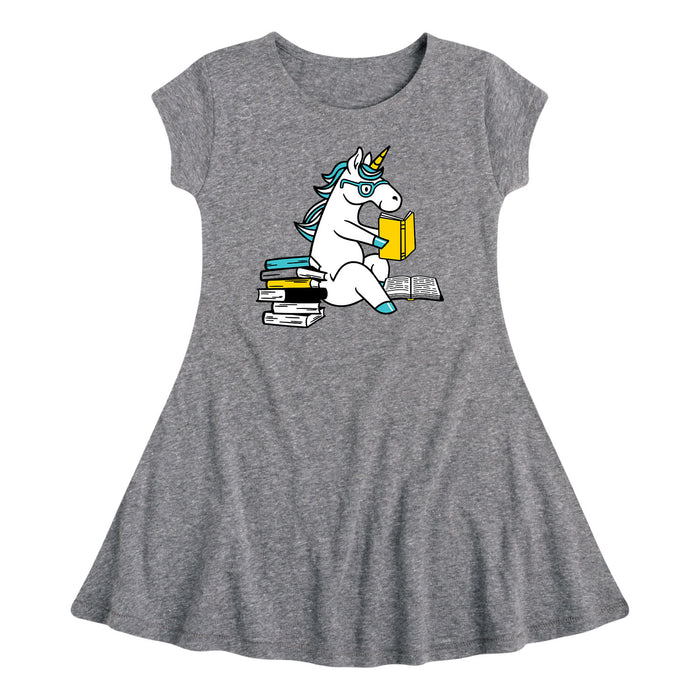 Unicorn Reading - Youth & Toddler Girls Fit and Flare Dress