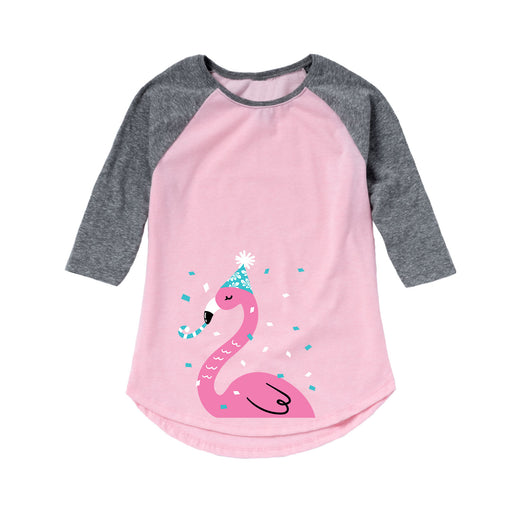 Birthday Flamingo - Youth & Toddler Girls Raglan