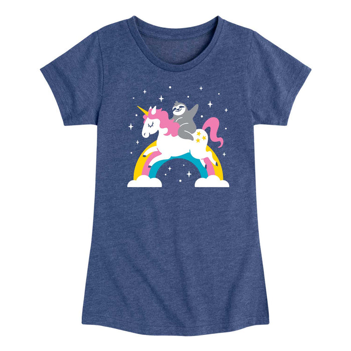 Sloth Riding Unicorn - Youth & Toddler Girls Short Sleeve T-Shirt