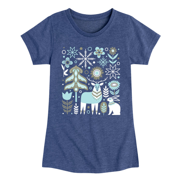 Scandinavian Winter Scene - Youth & Toddler Girls Short Sleeve T-Shirt