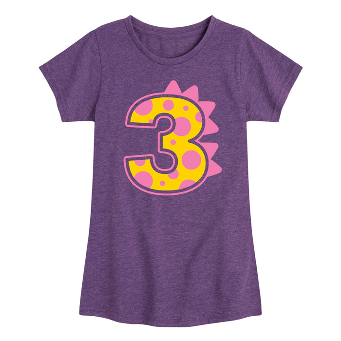 Dinosaur Birthday Girl Three - Youth & Toddler Girls Short Sleeve T-Shirt