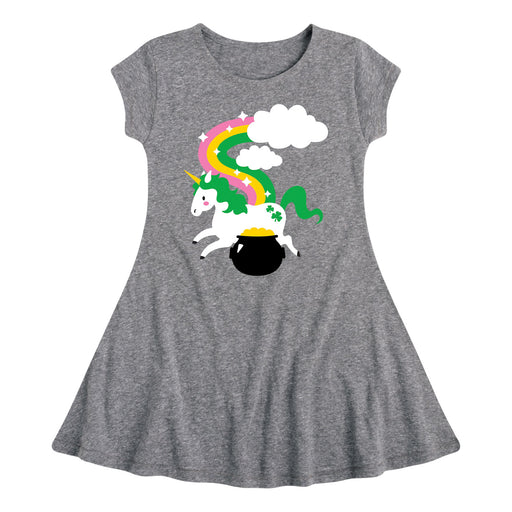 Unicorn Pot of Gold - Youth & Toddler Girls Fit and Flare Dress