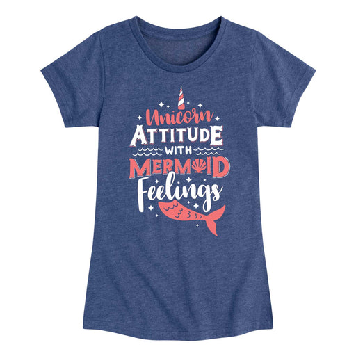 Unicorn Attitude with Mermaid Feelings - Youth & Toddler Girls Short Sleeve T-Shirt