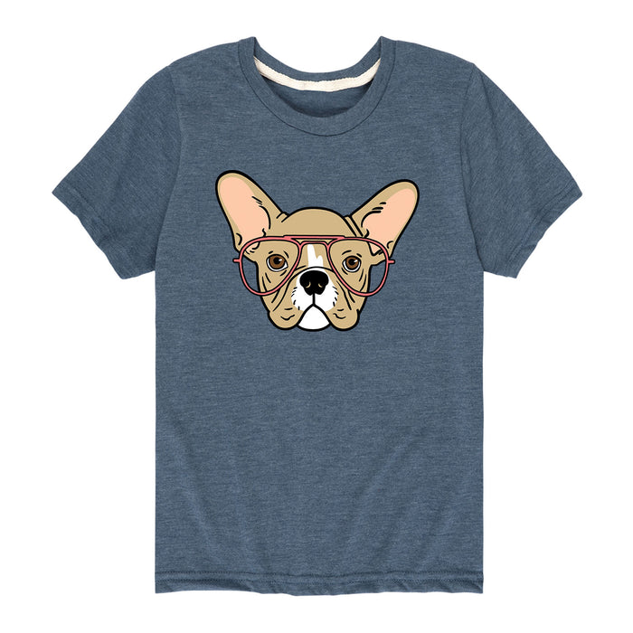 French Bulldog With Glasses - Youth & Toddler Short Sleeve T-Shirt