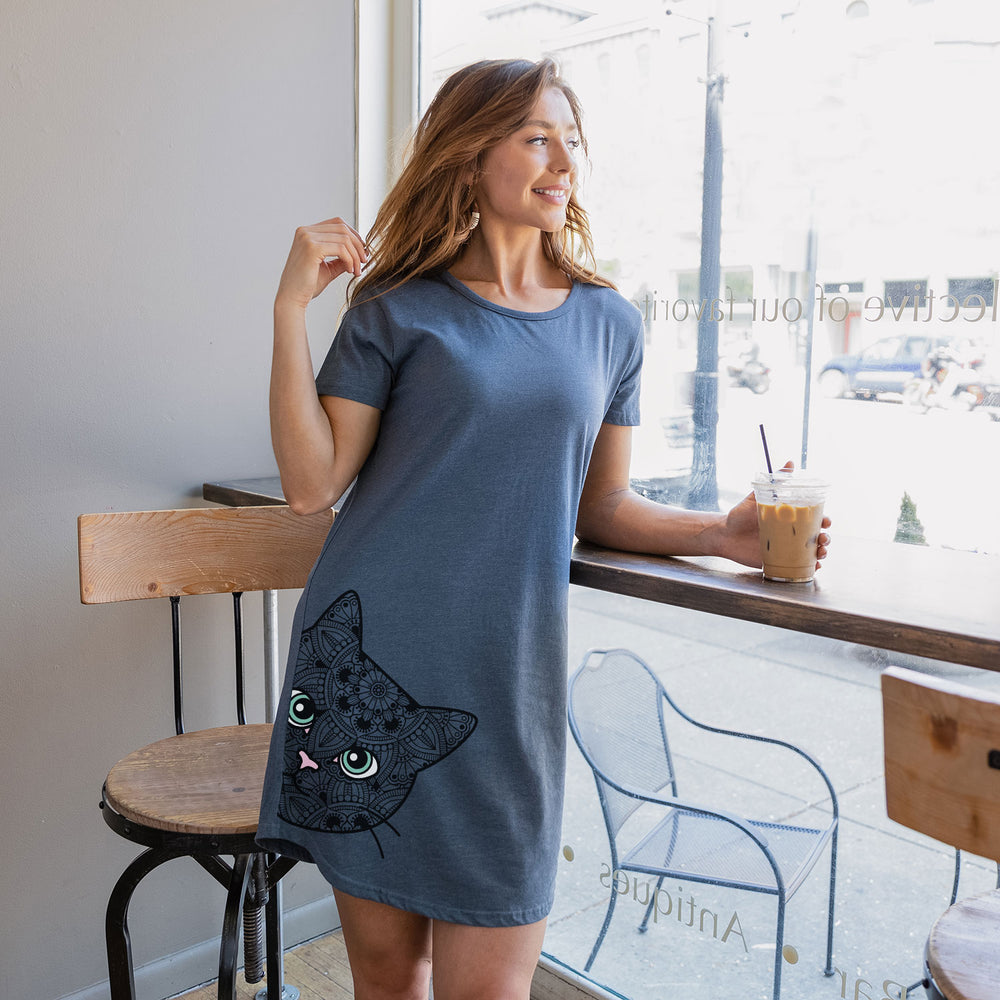 Peeking Mandala Cat - Women's Short Sleeve Dress
