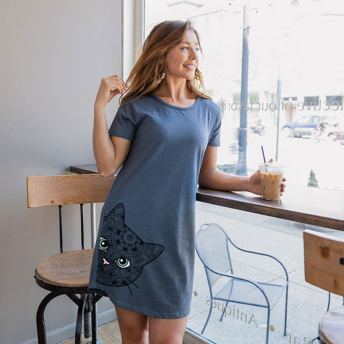Peeking Mandala Cat - Women's Short Sleeve Dress