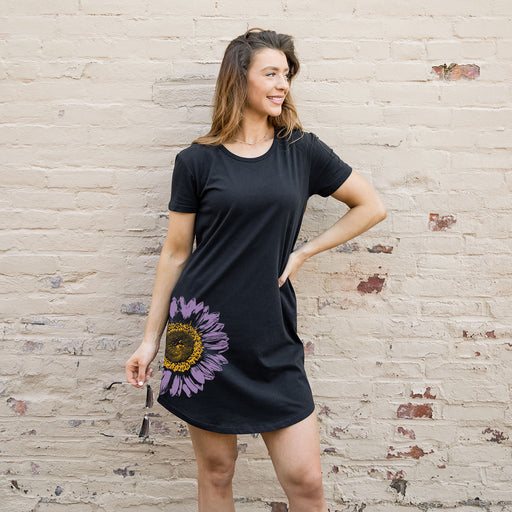 Purple Sunflower - Women's Short Sleeve Dress