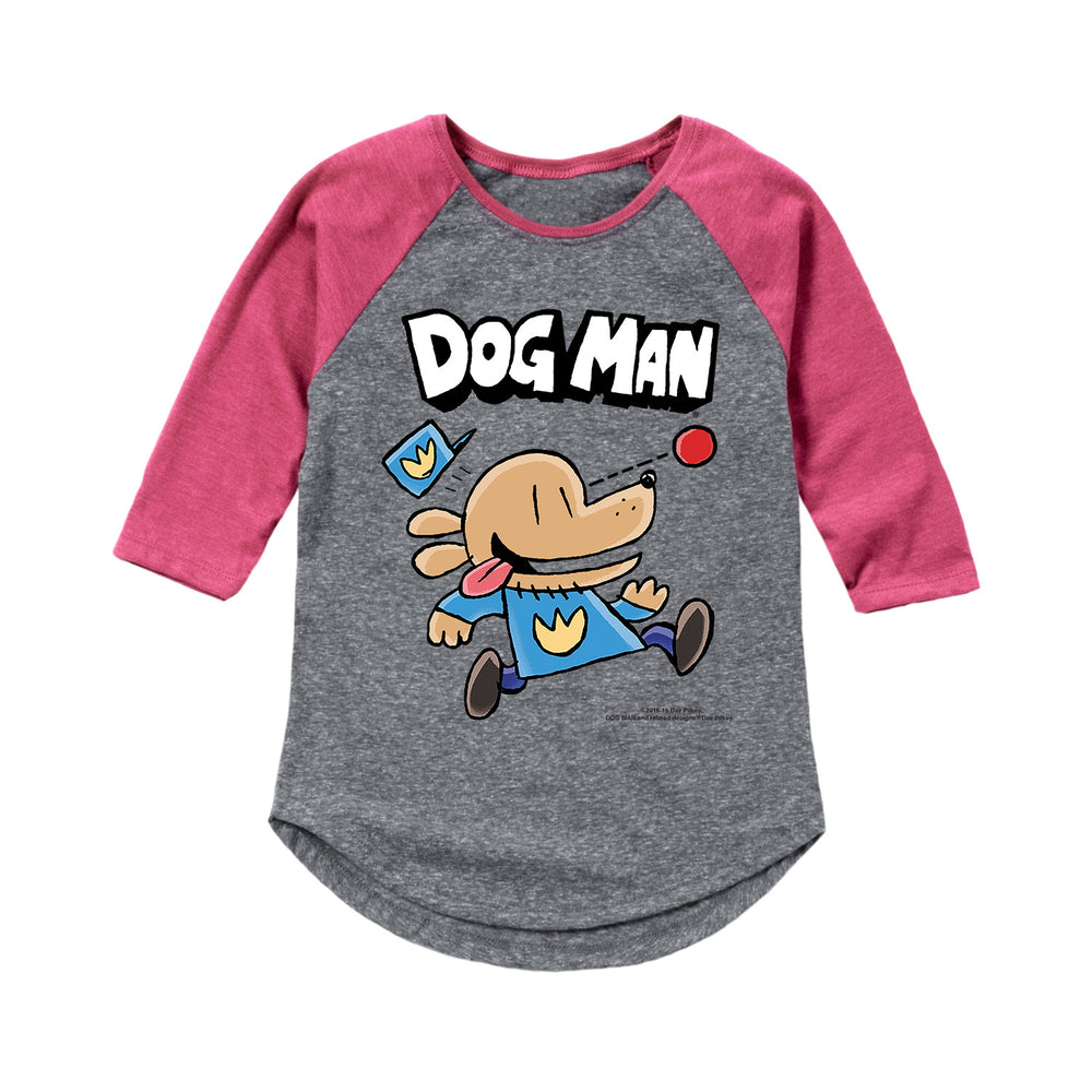 Dog Man Chasing Ball - Youth & Toddler Girls Raglan