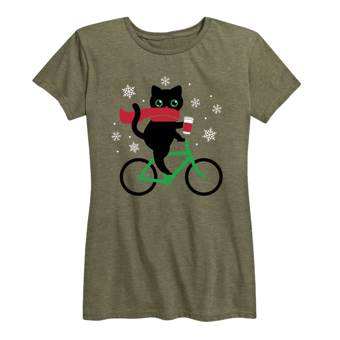 Christmas Cat On Bike - Women's Short Sleeve T-Shirt