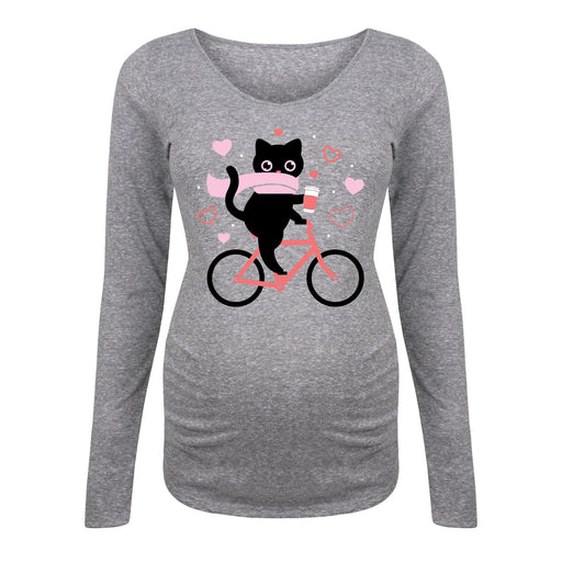 Cat On Bike Hearts - Maternity Long Sleeve T-Shirt