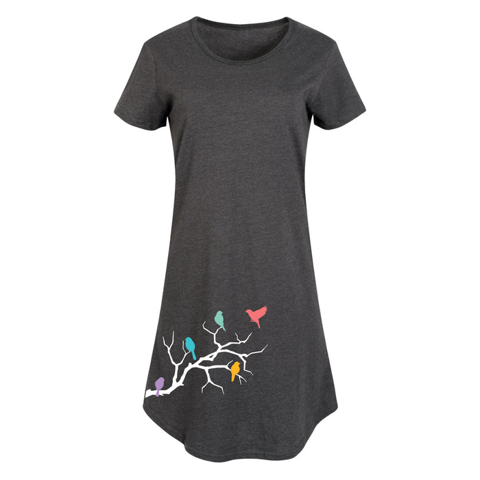 Rainbow Birds On Branch - Women's Short Sleeve Dress