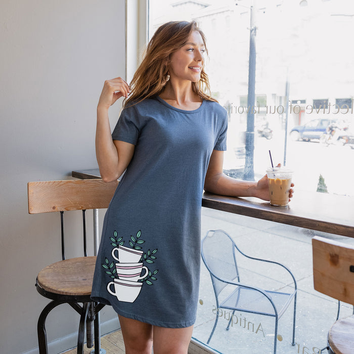 Stacked Coffee Cups - Women's Short Sleeve Dress