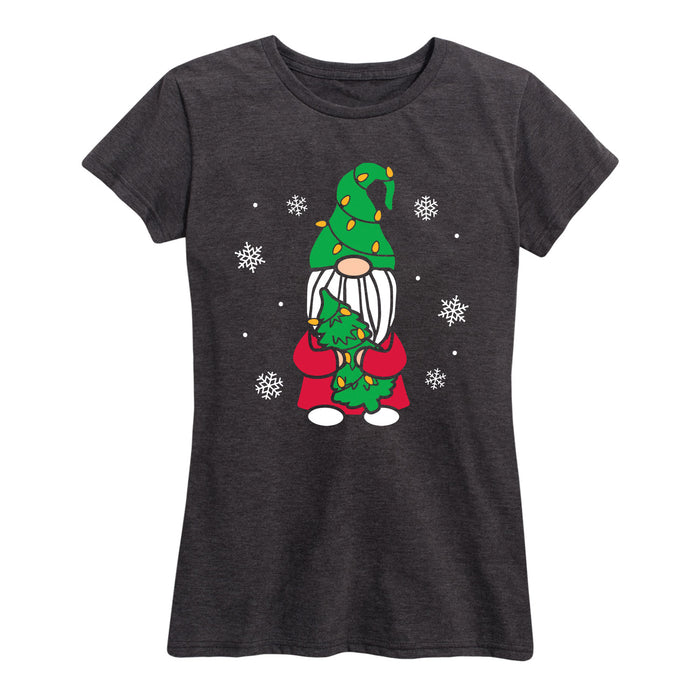Gnome With Tree And Lights Womens Tee