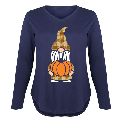 Gnome Holding Pumpkin - Women's Plus Size Long Sleeve T-Shirt
