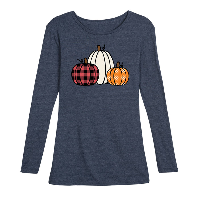Three Patterned Pumpkins Buffalo Solid Spots - Women's Long Sleeve T-Shirt
