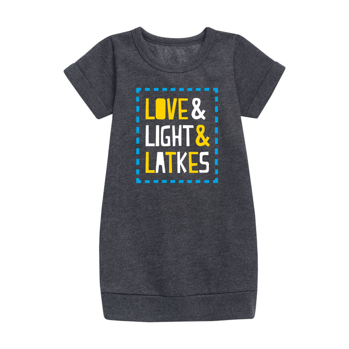 Love And Light And Latkes - Youth & Toddler Girls Fleece Dress