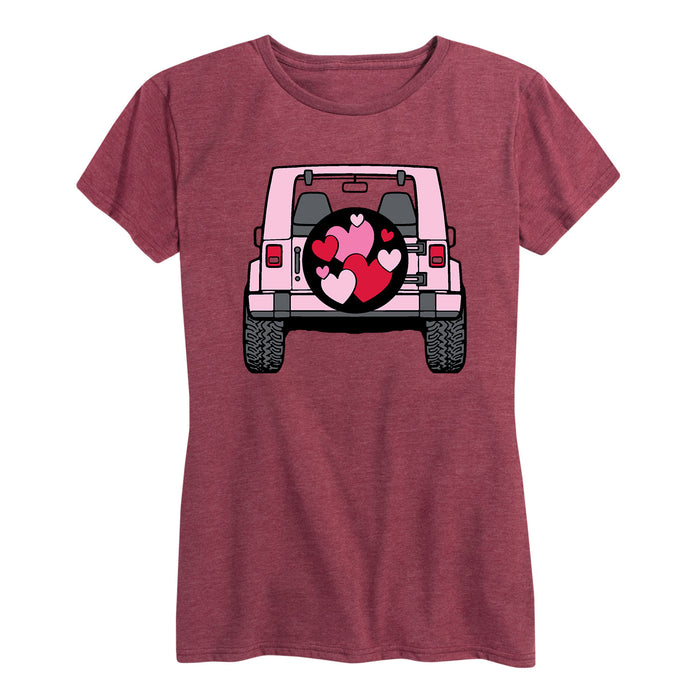 Valentine's Jeep Hearts Tire Cover - Women's Short Sleeve T-Shirt