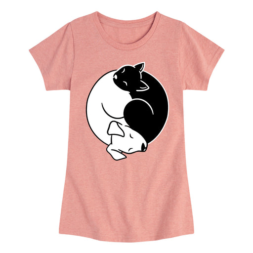 Yin Yang Cat Dog - Youth & Toddler Girls Short Sleeve T-Shirt