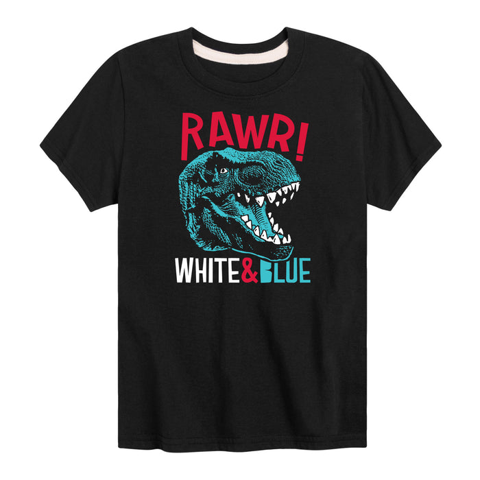 Rawr, White, and Blue - Toddler and Youth Short Sleeve T-Shirt