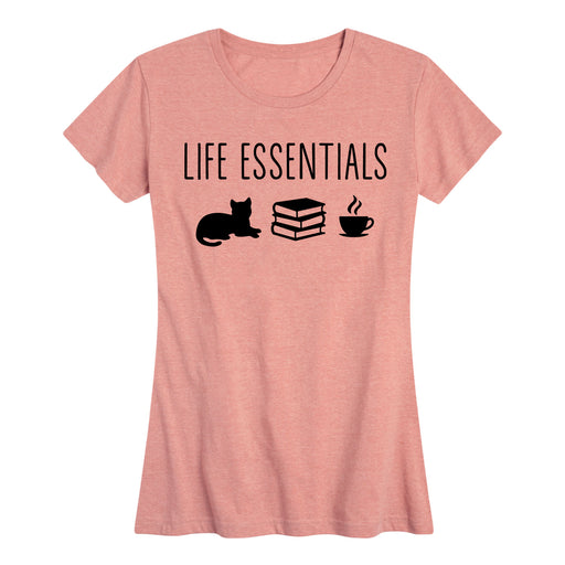 Life Essentials Cat Book Coffee - Women's Short Sleeve Graphic T-Shirt