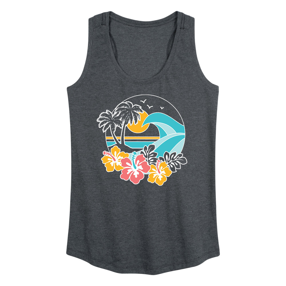 Wave and Hibiscus Scenic - Women's Racerback Graphic Tank