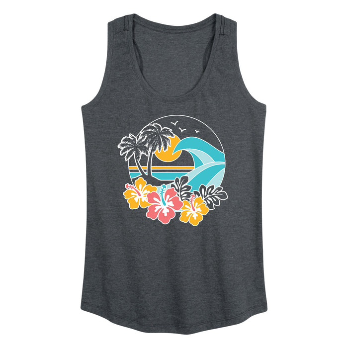 Wave and Hibiscus Scenic - Women's Racerback Graphic Tank