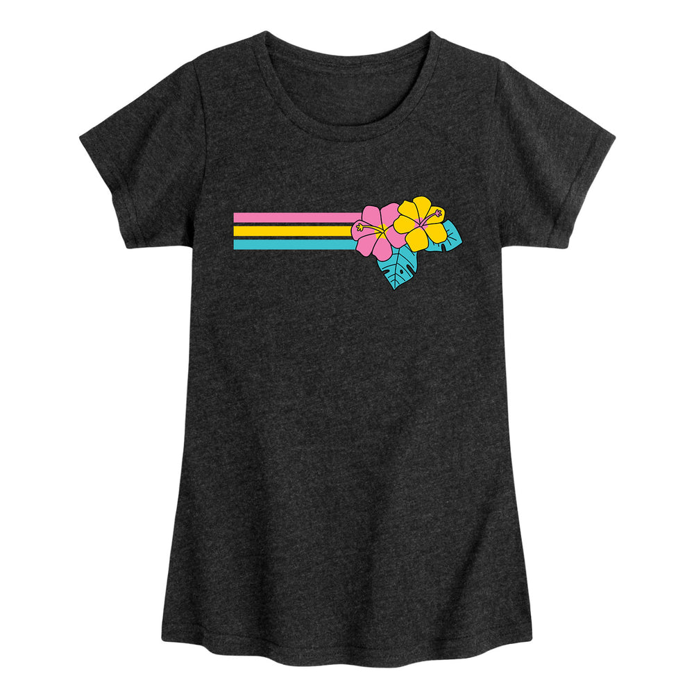 Hibiscus Stripes - Toddler and Youth Girls Short Sleeve T-Shirt