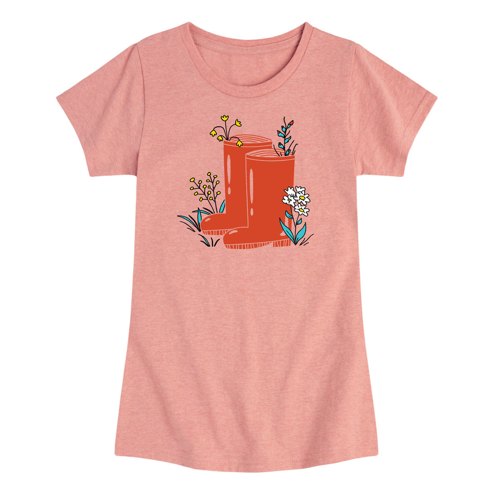 Boots with Flowers  - Youth & Toddler Girls Short Sleeve T-Shirt