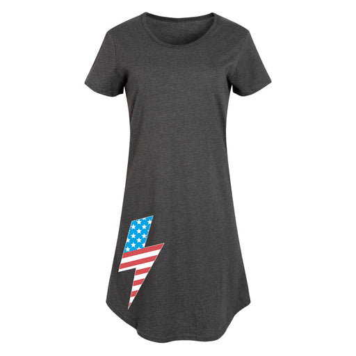 Lightning Bolt American Flag - Women's Short Sleeve Dress