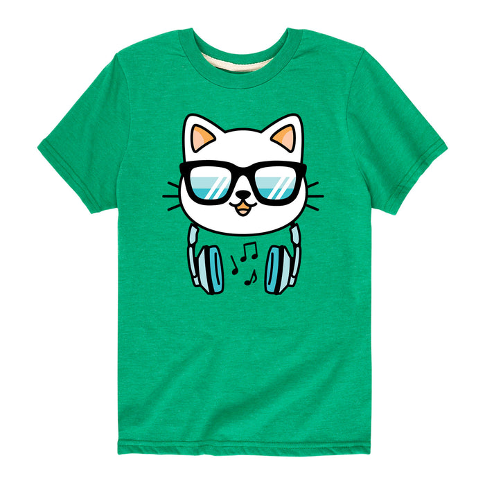 Cat With Headphones - Youth & Toddler Short Sleeve T-Shirt