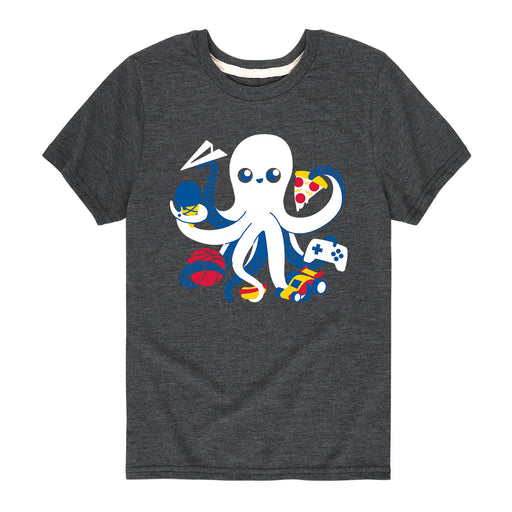 Octopus with toys and food - Youth & Toddler Short Sleeve T-Shirt