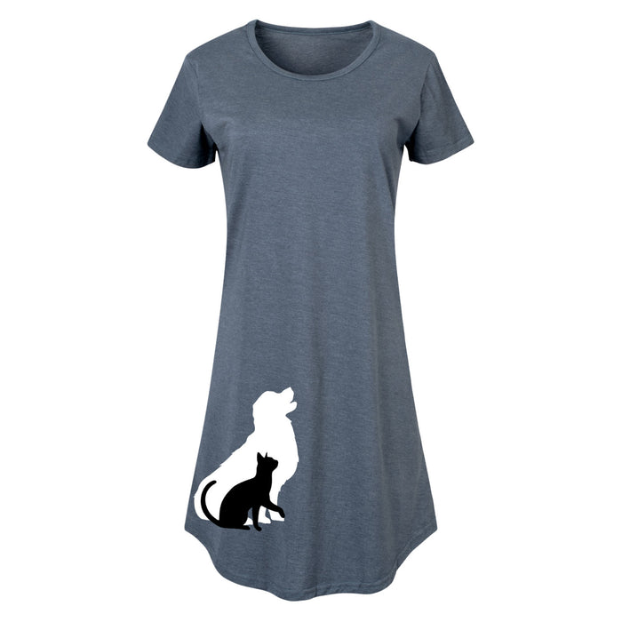 Cat and Dog Silhouettes - Women's Short Sleeve Dress
