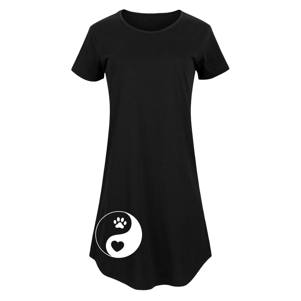 Yin Yang Heart Paw Print - Women's Short Sleeve Dress