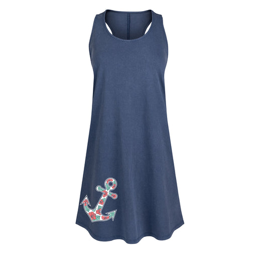Anchor with Hibiscus Flowers - Womens Shift Dress