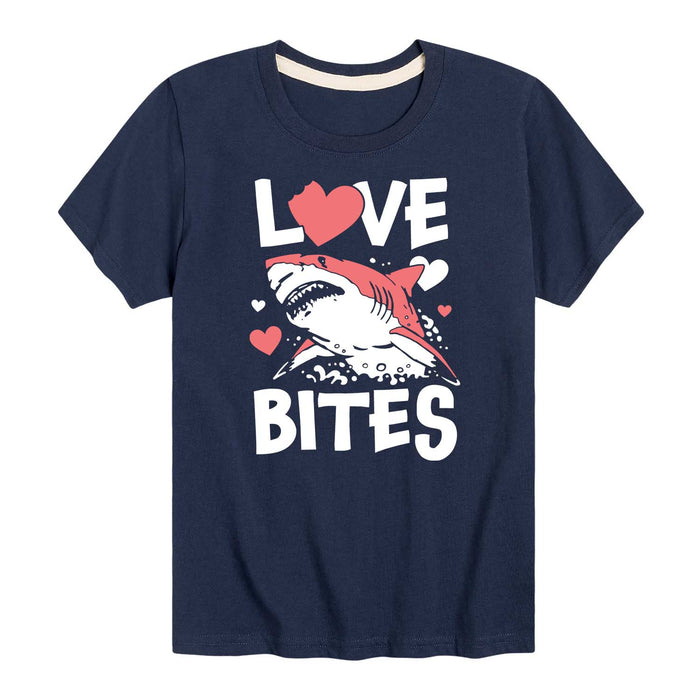 Love Bites Shark - Toddler and Youth Short Sleeve Graphic T-Shirt