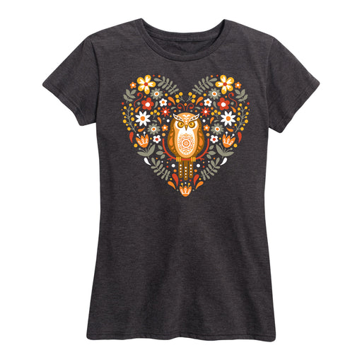 Scandinavian Owl Floral Heart - Women's Short Sleeve T-Shirt