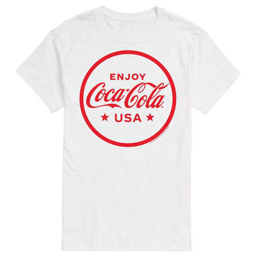 Enjoy Coca-Cola USA | Adult Short Sleeve Graphic T-Shirt | Coca-Cola Drink Shirt | Coke Soda Pop White Tee