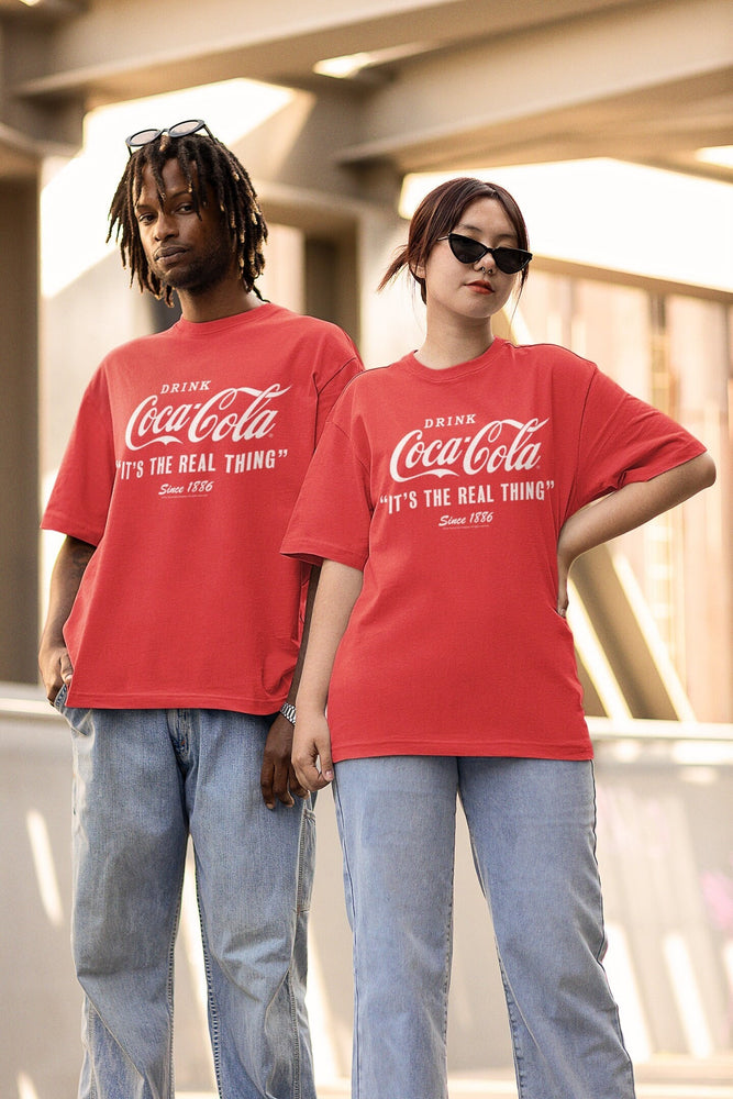 Coca-Cola Enjoy It's The Real Thing | Adult Short Sleeve Graphic T-Shirt | Coca-Cola Drink Shirt | Coca-Cola Red Tee