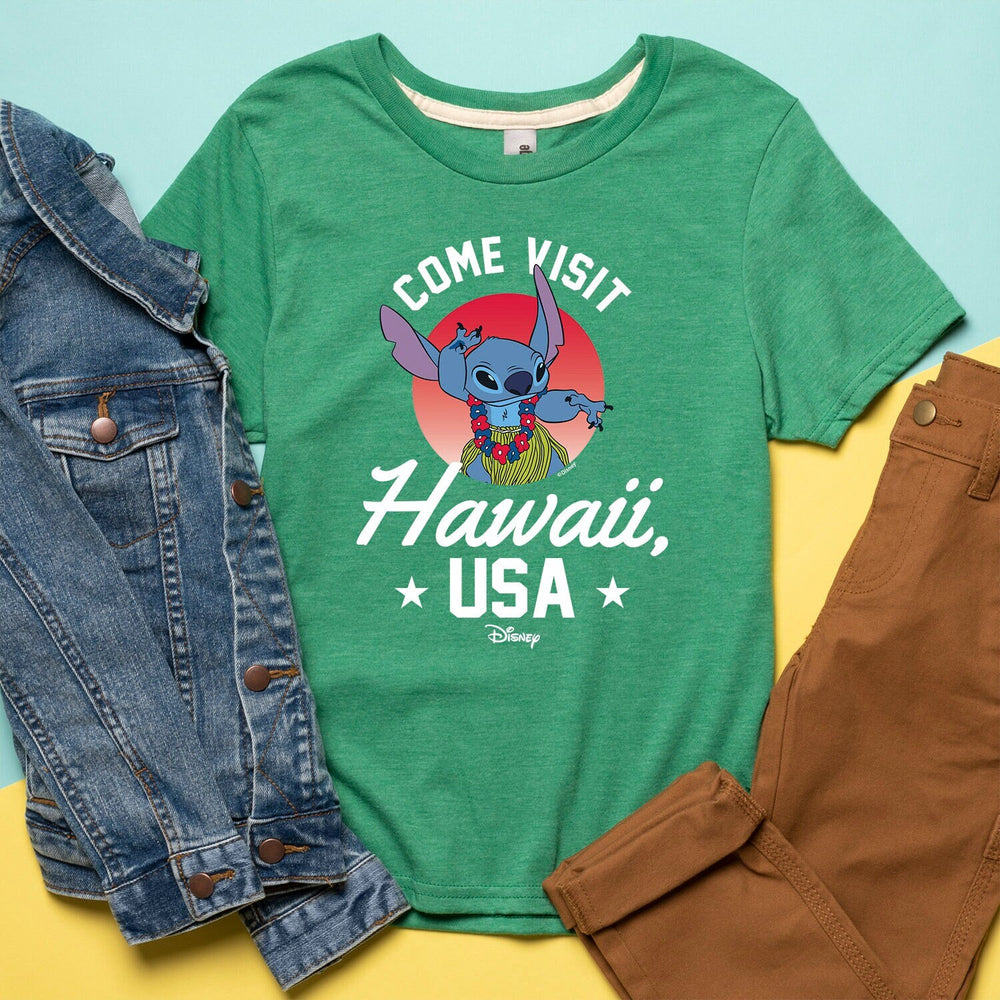 Disney Lilo & Stitch Come Visit Hawaii USA Hula Kid's Youth Short Sleeve Graphic T Shirt