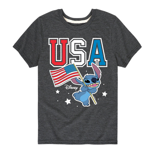 Disney Lilo & Stitch Americana USA Flag Kid's Youth Short Sleeve Graphic T Shirt